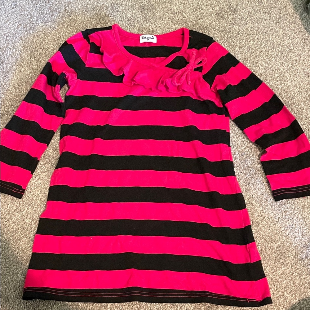 Splendid girls sz 3T Striped Pink & Black Ruffle Neck Tunic dress